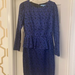 Antonio Melani cocktail dress. Size 6 EUC Blue & black peplum + exposed zipper